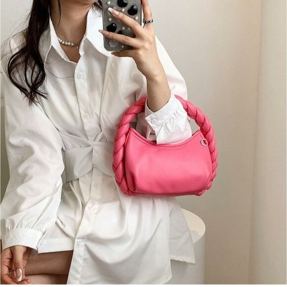 New Braided Handle Vegan Leather Hobo Bag in Blue - Picture 6 of 6